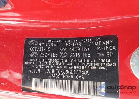 2016 Hyundai Genesis 3.8 Base z USA, uszkodzony, nr VIN KMHHT6KJ9GU133485